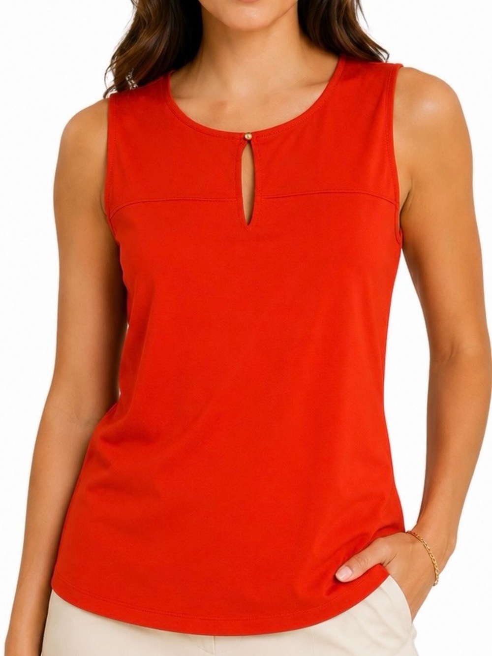 Banana Republic Orange Coral Keyhole Sleeveless Blouse Top Size S